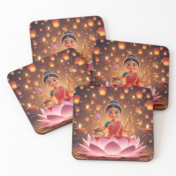 Item preview, Goddess Lakshmi Mata Seated on Lotus with Diyas designed and sold by sanyashr7.