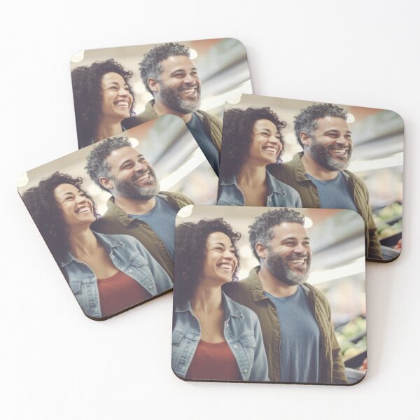 Item preview, Middle aged couple shopping in grocery store aisle, soft focused background copy space, AI generated designed and sold by dvoevnore.