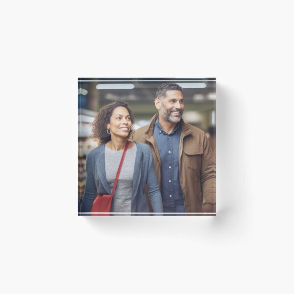 Item preview, Middle aged couple shopping in grocery store aisle, soft focused background copy space, AI generated designed and sold by dvoevnore.