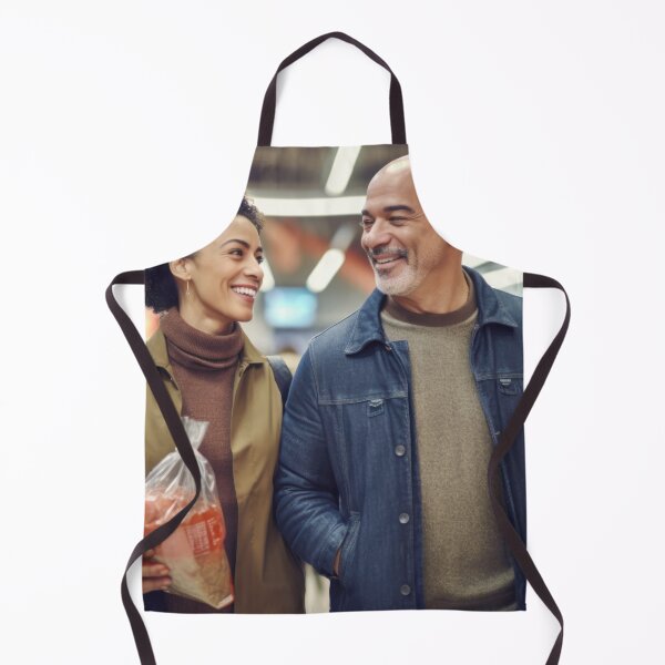 Item preview, Middle aged couple shopping in grocery store aisle, soft focused background copy space, AI generated designed and sold by dvoevnore.