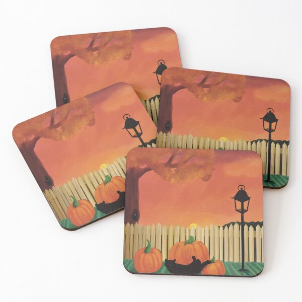 Item preview, Watercolor Autumn Scene Pumpkins and Black Cats designed and sold by HydrangeaDelMar.