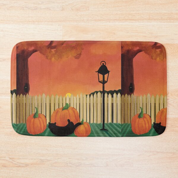 Item preview, Watercolor Autumn Scene Pumpkins and Black Cats designed and sold by HydrangeaDelMar.