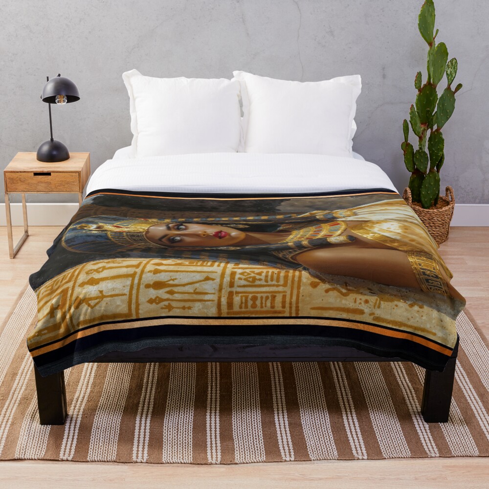 Portrait Illustration Of The Egyptian Queen Vesteria AI Concept Art by Xzendor7 | A Beauty Of The Golden Age 3 Portrait Illustration Of The Egyptian Queen Vesteria Striking AI Concept Art by Xzendor7 Decorative Art Print Throw Blanket