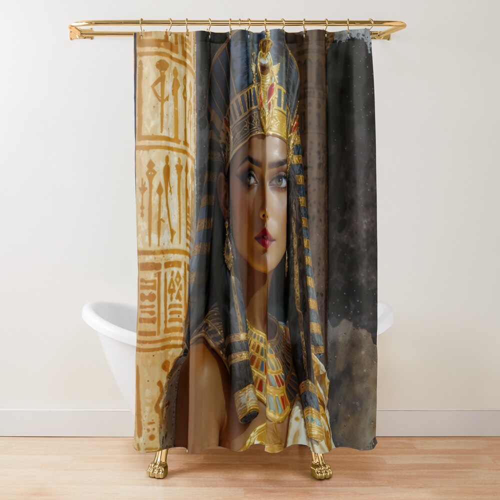 Portrait Illustration Of The Egyptian Queen Vesteria AI Concept Art by Xzendor7 | A Beauty Of The Golden Age 2 Portrait Illustration Of The Egyptian Queen Vesteria Striking AI Concept Art by Xzendor7 Decorative Art Print Shower Curtain