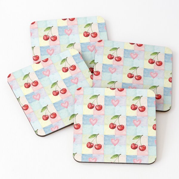 Item preview, Cherry Heart Pattern – Cute Watercolor Fruit and Love Pastel Checkerboard Design designed and sold by FirsttMeUp.