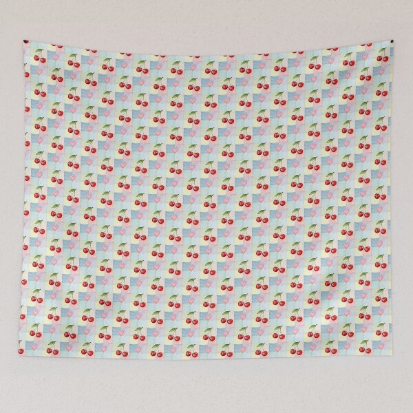 Item preview, Cherry Heart Pattern – Cute Watercolor Fruit and Love Pastel Checkerboard Design designed and sold by FirsttMeUp.