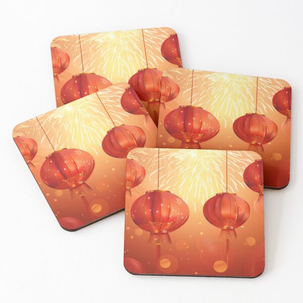 Item preview, Traditional Chinese lanterns against fireworks in night sky, background, AI generated designed and sold by dvoevnore.