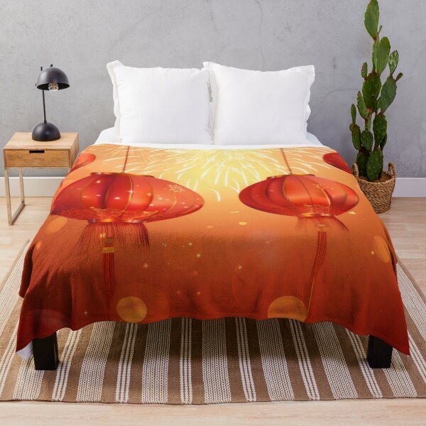 Item preview, Traditional Chinese lanterns against fireworks in night sky, background, AI generated designed and sold by dvoevnore.