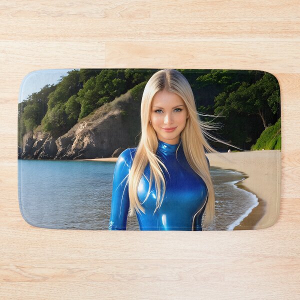 Item preview, Glossy Blue Latex Catsuit Walk on Secluded Beach designed and sold by Magic-Reality.