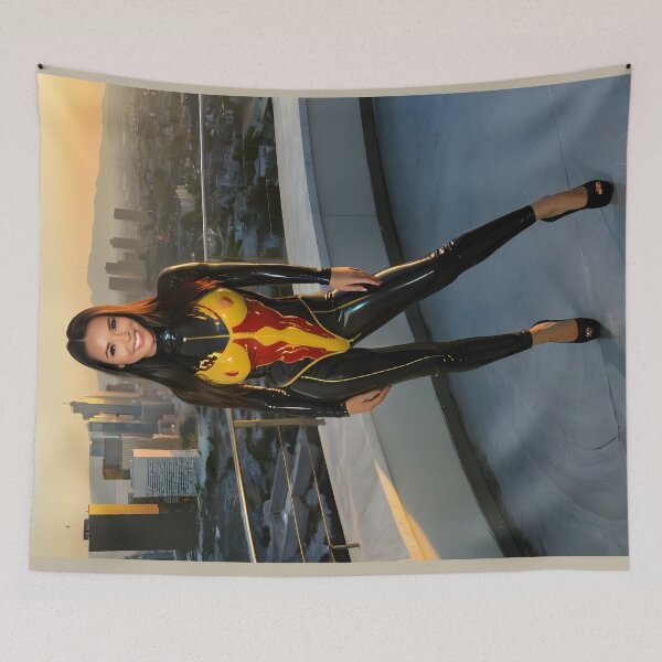Item preview, Black Latex Flame Bodysuit at Rooftop Sunset designed and sold by Magic-Reality.