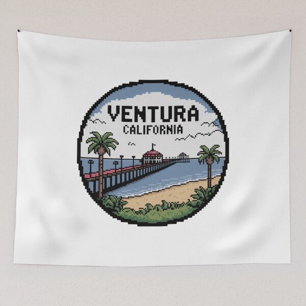 Item preview, Ventura California – Retro 8-Bit Pixel Art Round Design, Coastal Pier & Palm Trees Minimalist Travel Souvenir designed and sold by CircinusStore.