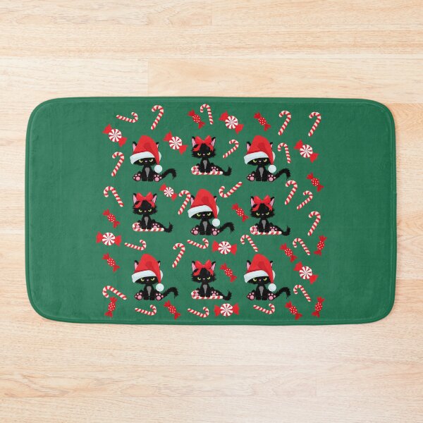 Item preview, Grumpy Black Christmas cat wearing santa hat designed and sold by BritishDelights.