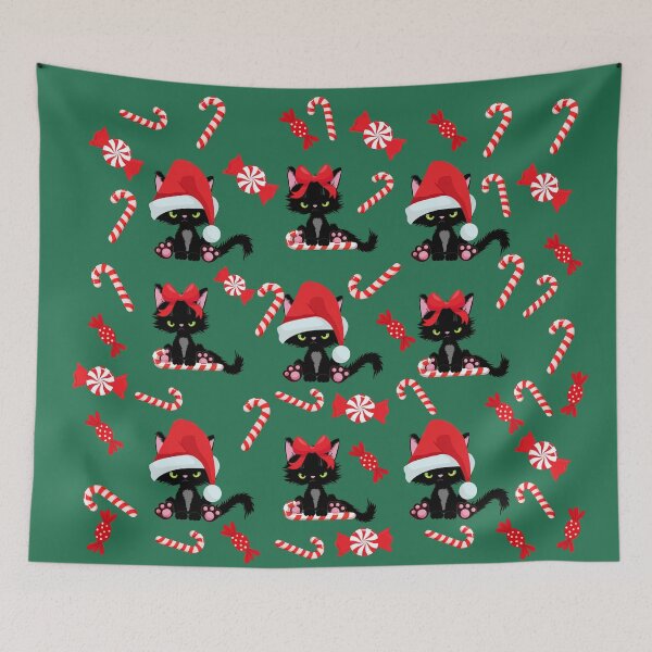 Item preview, Grumpy Black Christmas cat wearing santa hat designed and sold by BritishDelights.