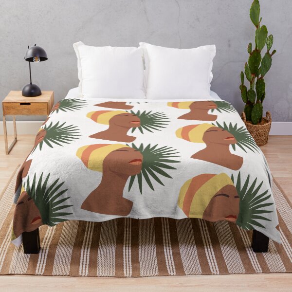 Item preview, Tropical Grace — Stylized Portrait with Headwrap and Palm Leaf designed and sold by NicolaZhukov.