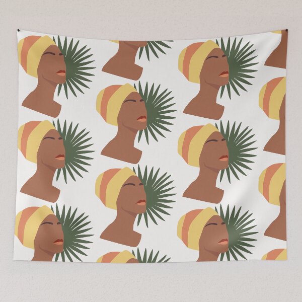 Item preview, Tropical Grace — Stylized Portrait with Headwrap and Palm Leaf designed and sold by NicolaZhukov.
