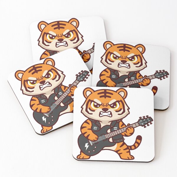 Item preview, Angry Rock Tiger Guitarist Sticker Chibi Metal Animal gift designed and sold by ThreadScapes.