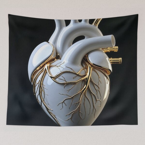 Item preview, Futuristic White and Gold Heart – Digital Art designed and sold by ftimages.