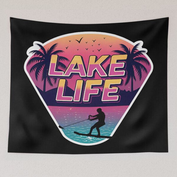 Item preview, Retro 80s Waterskiing  | Neon Sunset Lake Life Vaporwave Aesthetic designed and sold by VividOrganica.