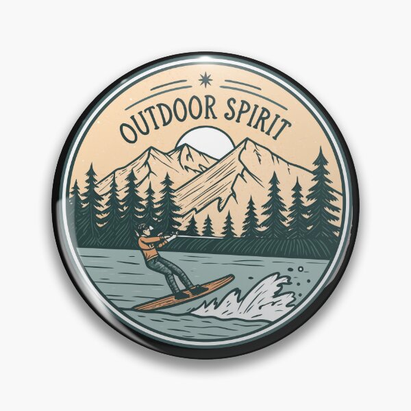 Item preview, Outdoor Spirit Waterskiing  | Hand-Drawn Line Art Lake Badge Design designed and sold by VividOrganica.