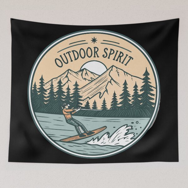 Item preview, Outdoor Spirit Waterskiing  | Hand-Drawn Line Art Lake Badge Design designed and sold by VividOrganica.