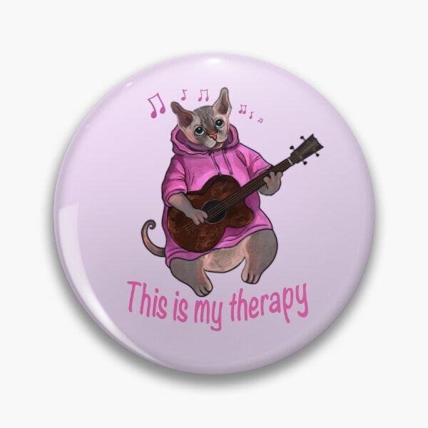 Item preview, This Is My Therapy – Bald Cat with Ukulele Funny Art Sticker designed and sold by Ladytaleart.