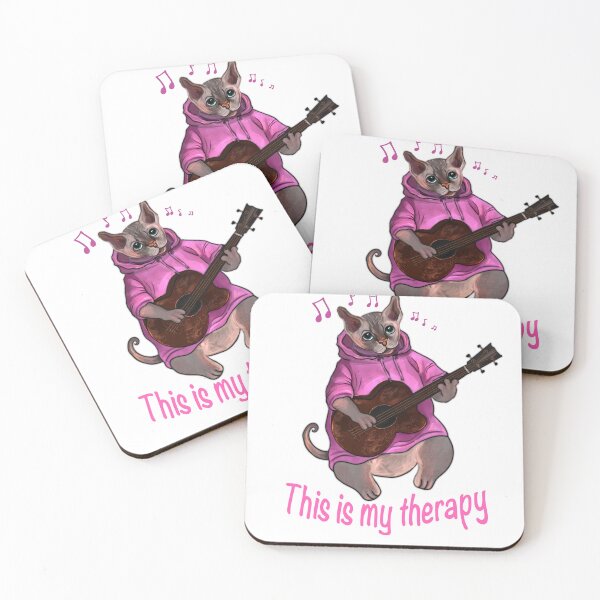 Item preview, This Is My Therapy – Bald Cat with Ukulele Funny Art Sticker designed and sold by Ladytaleart.