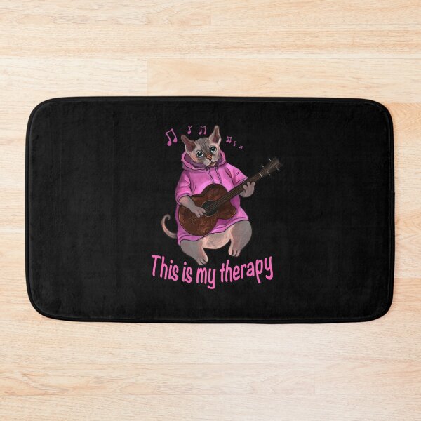 Item preview, This Is My Therapy – Bald Cat with Ukulele Funny Art Sticker designed and sold by Ladytaleart.