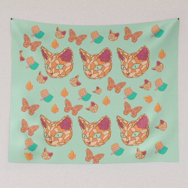 Item preview, Geometric cat face and artichoke vegetable pattern designed and sold by BritishDelights.