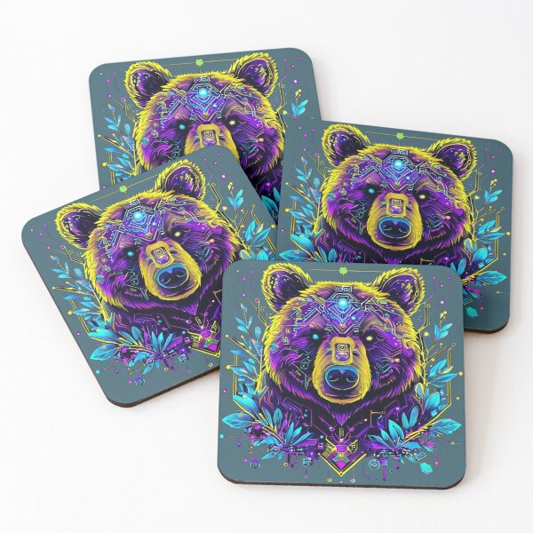 Item preview, Cyber Floral Bear - Purple Yellow Beast with Blue Botanical Circuits - Mystical Biomechanical Animal Art for T-shirt designed and sold by Naturalite19.