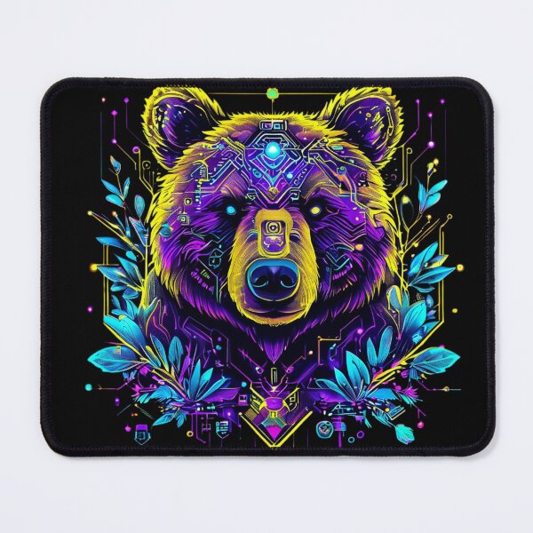 Item preview, Cyber Floral Bear - Purple Yellow Beast with Blue Botanical Circuits - Mystical Biomechanical Animal Art for T-shirt designed and sold by Naturalite19.