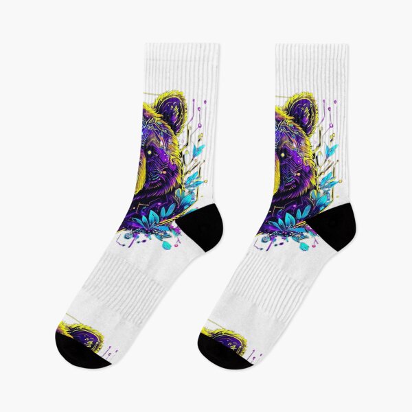 Item preview, Cyber Floral Bear - Purple Yellow Beast with Blue Botanical Circuits - Mystical Biomechanical Animal Art for T-shirt designed and sold by Naturalite19.