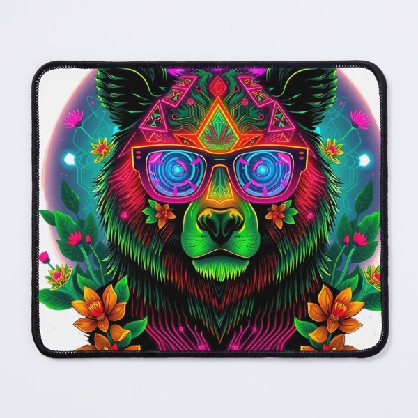 Item preview, Cool Bear with Glasses - Green Pink Shades & Orange Florals - Retro Vaporwave Animal Design for T-shirt & Sticker designed and sold by Naturalite19.