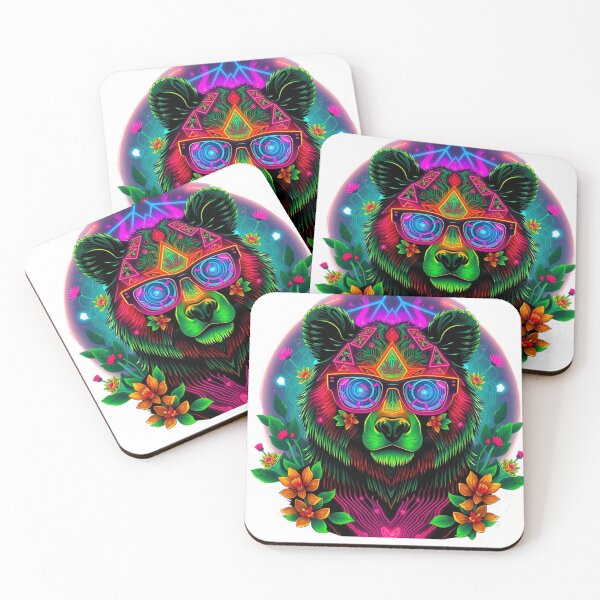 Item preview, Cool Bear with Glasses - Green Pink Shades & Orange Florals - Retro Vaporwave Animal Design for T-shirt & Sticker designed and sold by Naturalite19.