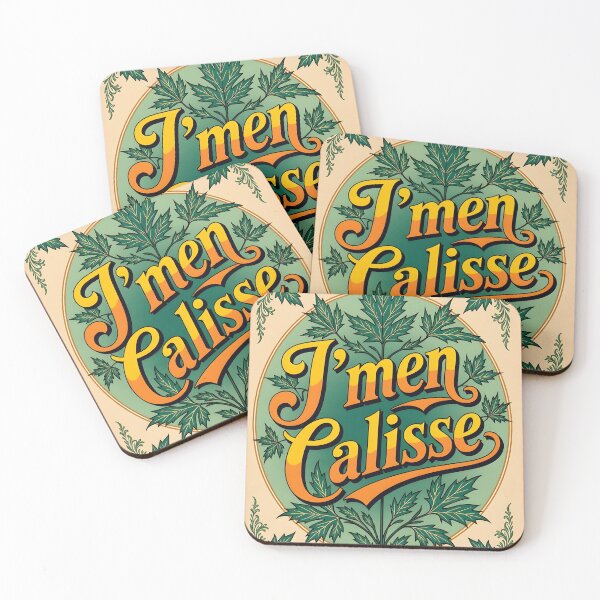 Item preview, J’men Calisse – Elegant Yellow Text on Vintage Paper with Green Maple Leaves designed and sold by EmeraldeaArt.