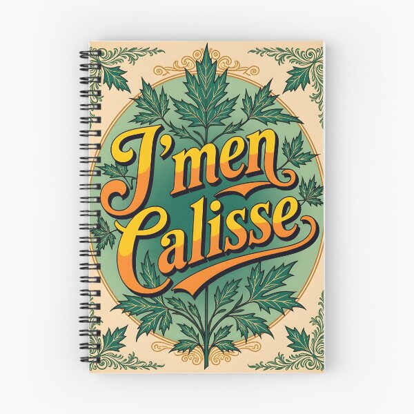 Item preview, J’men Calisse – Elegant Yellow Text on Vintage Paper with Green Maple Leaves designed and sold by EmeraldeaArt.