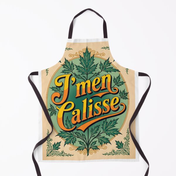 Item preview, J’men Calisse – Elegant Yellow Text on Vintage Paper with Green Maple Leaves designed and sold by EmeraldeaArt.