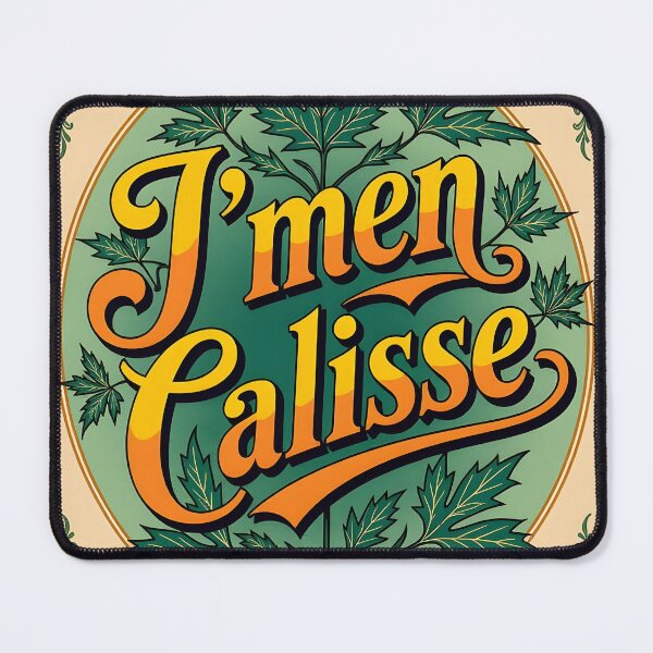 Item preview, J’men Calisse – Elegant Yellow Text on Vintage Paper with Green Maple Leaves designed and sold by EmeraldeaArt.