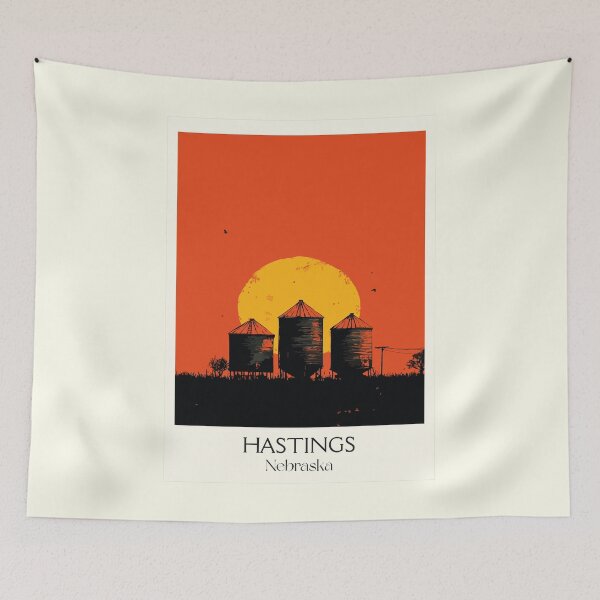 Item preview, Hastings Nebraska Vintage Travel Poster | Grain Elevator Sunset Art Print | Prairie Life Decor designed and sold by TuncGK.