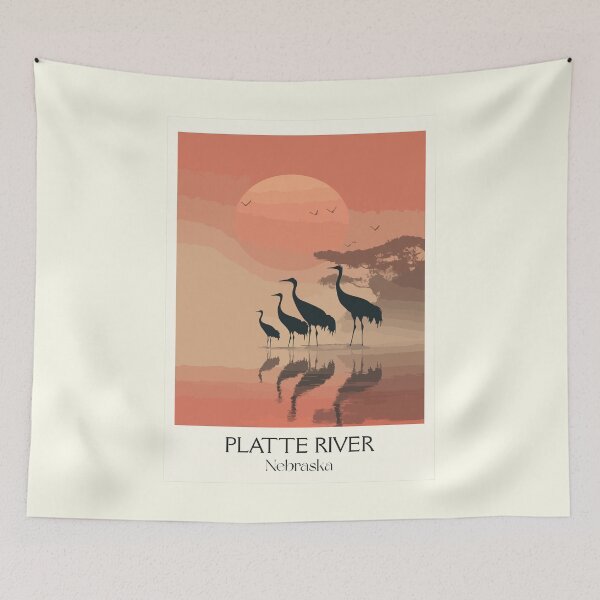 Artikelvorschau, Platte River Nebraska Vintage Poster | Kunstdruck der Sandhill Crane Migration | Vogelbeobachtungsdekor entworfen und verkauft von TuncGK.