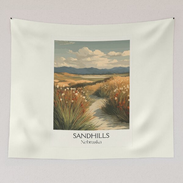 Item preview, Sandhills Nebraska Vintage Travel Poster | Rolling Prairie Landscape Art Print | Grasslands Decor designed and sold by TuncGK.