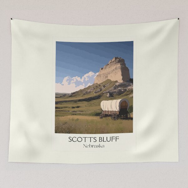 Item preview, Scotts Bluff Nebraska Vintage Poster | Oregon Trail Landmark Art Print | Pioneer Scenery Decor designed and sold by TuncGK.