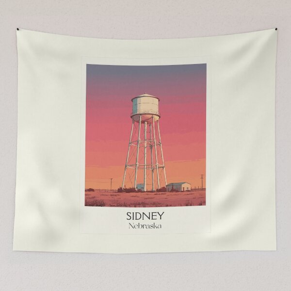 Item preview, Sidney Nebraska Vintage Travel Poster | Water Tower Sunset Art Print | High Plains Decor designed and sold by TuncGK.