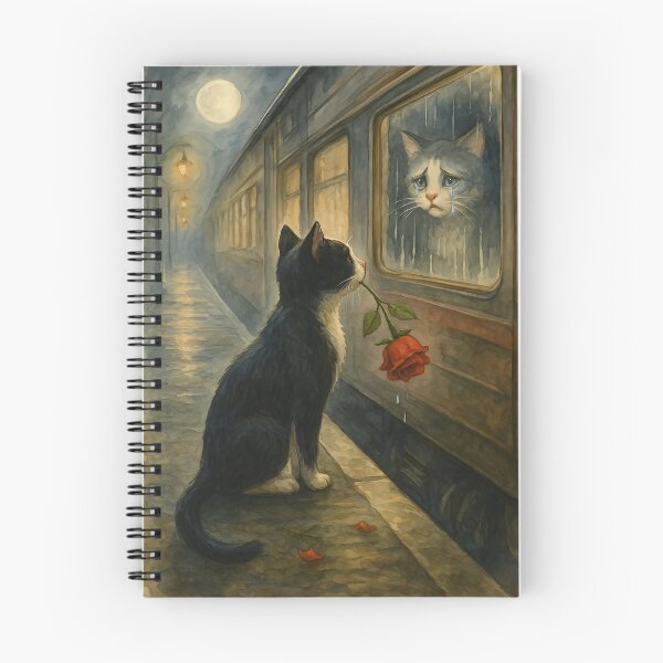 Item preview, Romantic Cat and Train Love Scene Watercolor Poster designed and sold by AMAOZ.