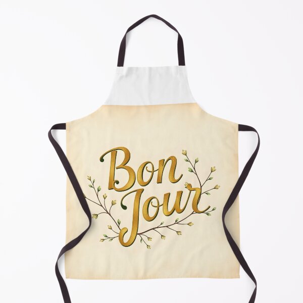 Item preview, Bonjour – Gold Script with Yellow Flowers on Vintage Paper designed and sold by EmeraldeaArt.