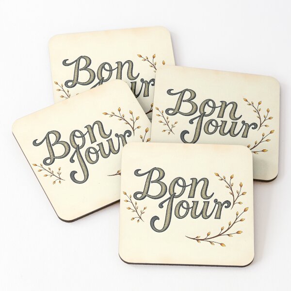 Item preview, Bonjour – Black Vintage Text with Fall Flowers on Vintage Paper designed and sold by EmeraldeaArt.