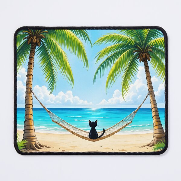 Item preview, Ocean-Gazing Kitten – Tropical Paradise Colored Pencil Sketch designed and sold by JiffyGirls.