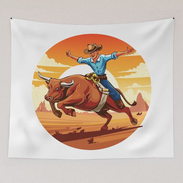 Item preview, Rodeo, Cowboy riding a bull, rodeo cowboy riding a bucking bull, Bull Rider, wild horned bull with and lucky man in cowboy hat designed and sold by Danler.