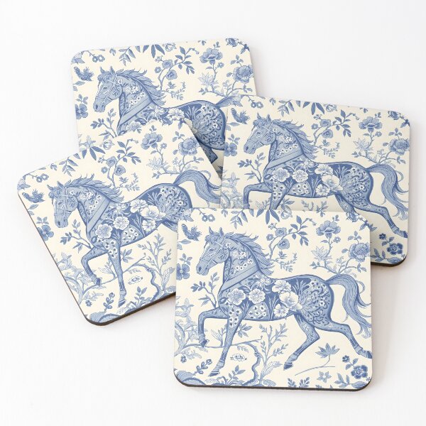 Item preview, Blue Chinoiserie Toile Elegant Stylish Vintage Horse designed and sold by JessArty ⭐⭐⭐⭐⭐.