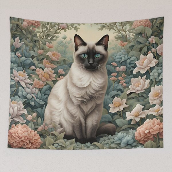 Item preview, Elegant Siamese Cat in Flower Garden designed and sold by RowanGraphics.