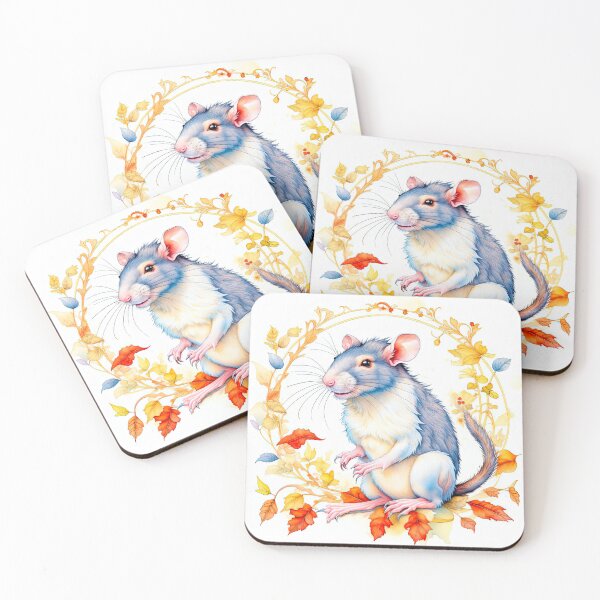 Item preview, Cute Little Rat Among Autumn Flowers and Leaves designed and sold by LanaGustavsson.